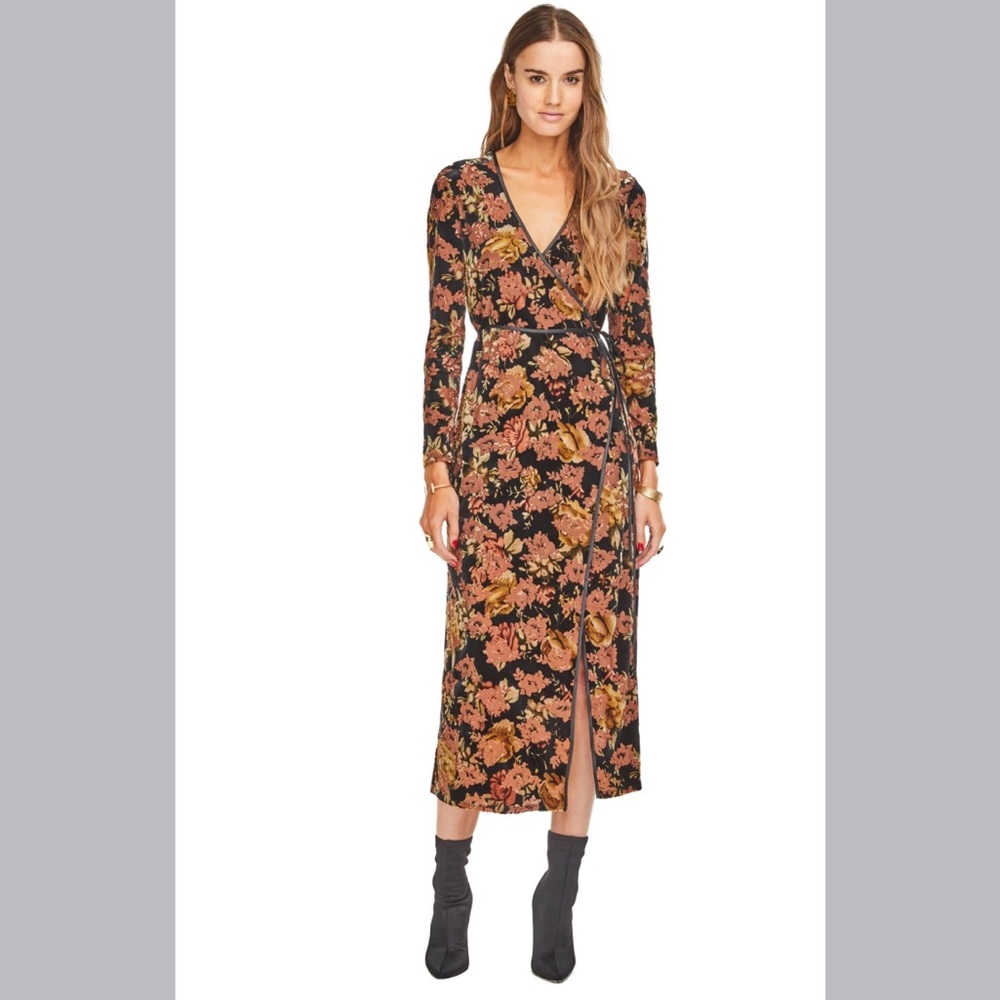 🆕NWT floral velvet burnout wrap midi dress - Picture 5 of 16